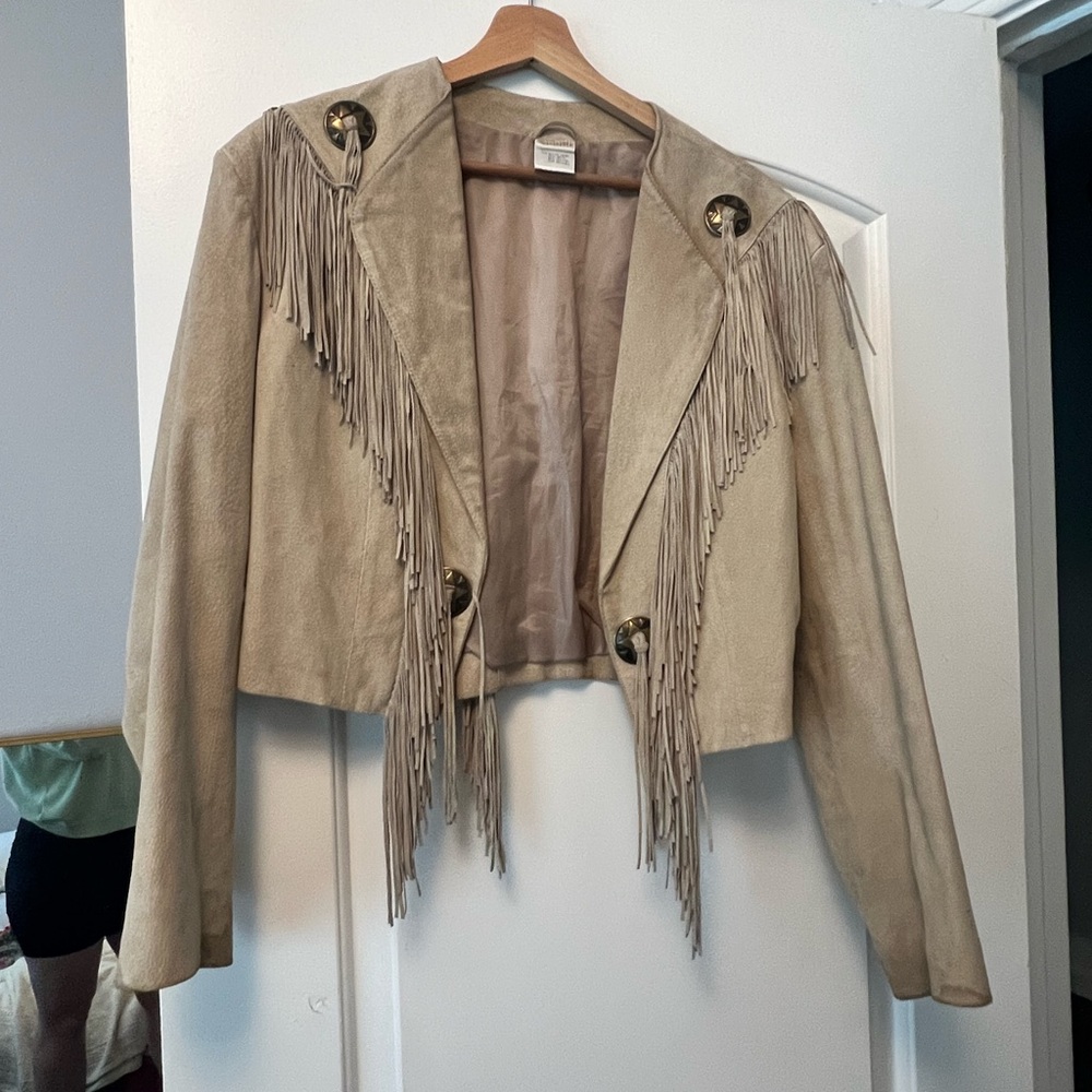 REAL LEATHER light brown suede western jacket with tassel